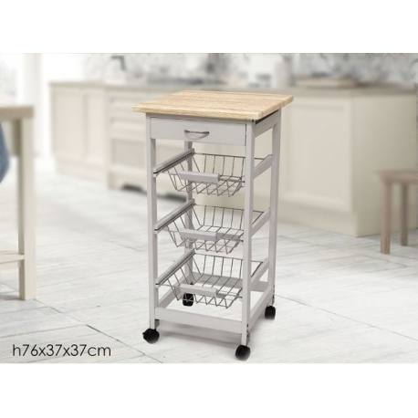 CARRELLO BIANCO C/RUOTE+TOP LEGNO