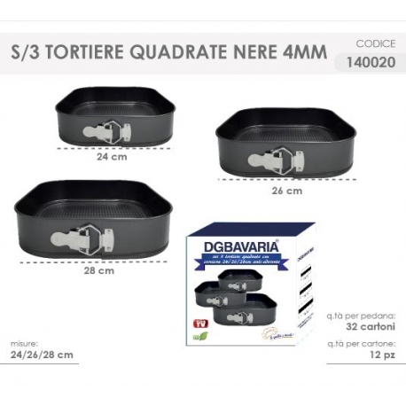 TORTIERE QUAD.SET 3 PZ.24/26/28