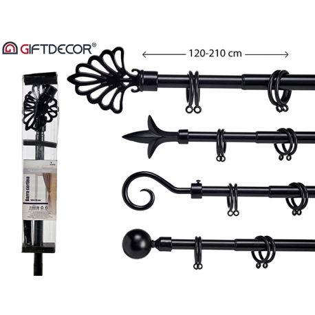 BARRA TENDA NERO 120-210 CMASS 4 PUNTE