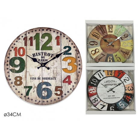 OROLOGIO IN MDF 34 CM 3 ASS