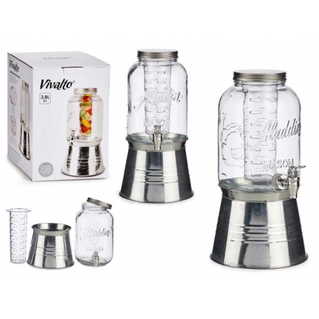 DISPENSER VETRO C/REFRIGER.SUPPORTO ARGENTO 20x20x37,53800 ML.